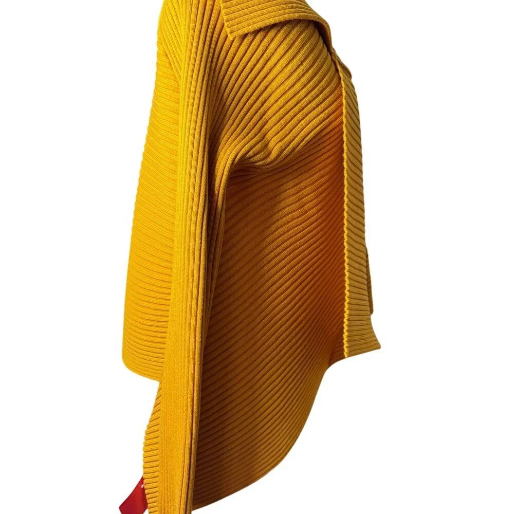 Bellamie Mustard Ribbed Knit Wrap Sweater Jacket M |  Asymmetrical cardigan